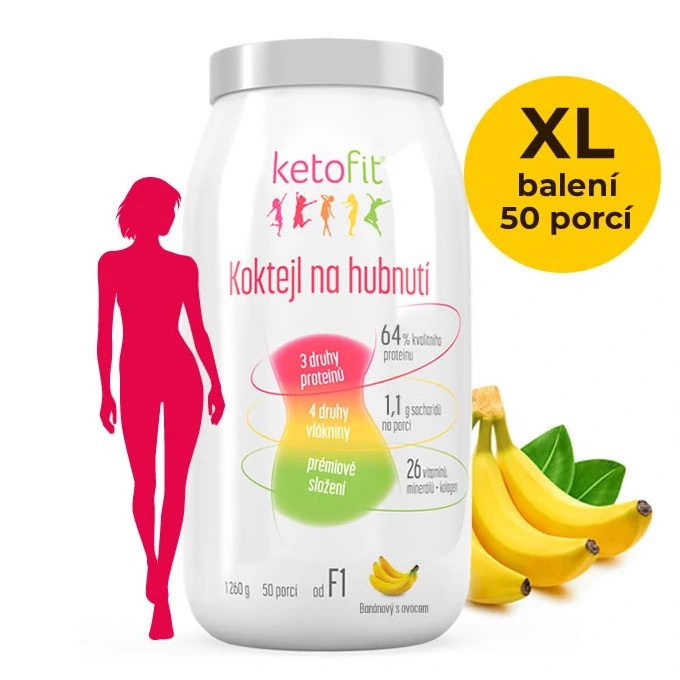 KetoFit BANÁN proteinový koktejl 1260 g - lehká péče