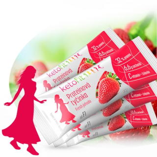 KetoFit Proteinová tyčinka Fresh jahoda-extra low carb, 240 g 