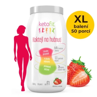 KetoFit JAHODA proteinový koktejl 1260 g - lehká péče